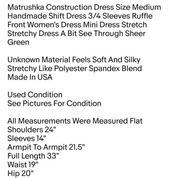 Matrushka Construction Dress Size Medium Handmade Shift Dress 3/4 Sleeves Ruffle - Picture 2 of 5